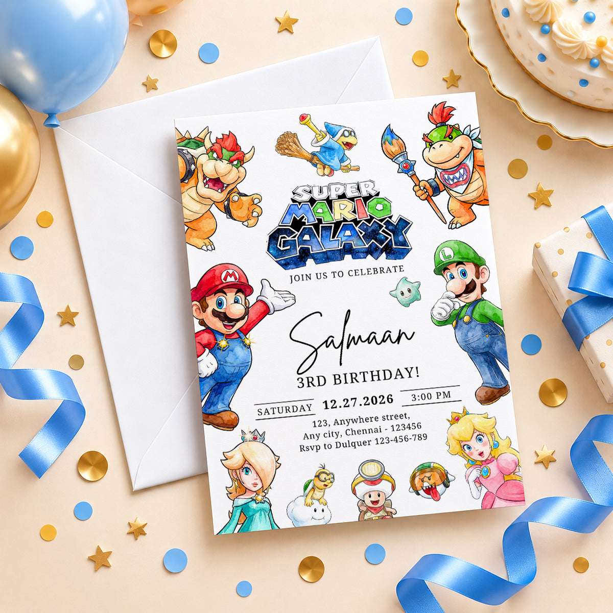 Super Mario Birthday Invitation – Personalized Mario Theme Birthday Invite for Kids | Digital & Printed