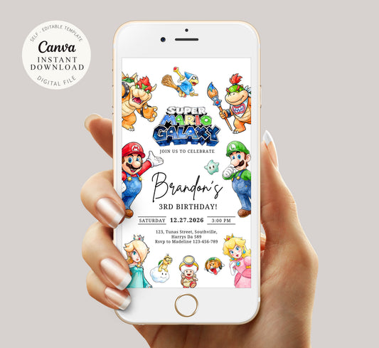 Super Mario Birthday Invitation Template, Girl Birthday, Evite, Digital Invite, 0701