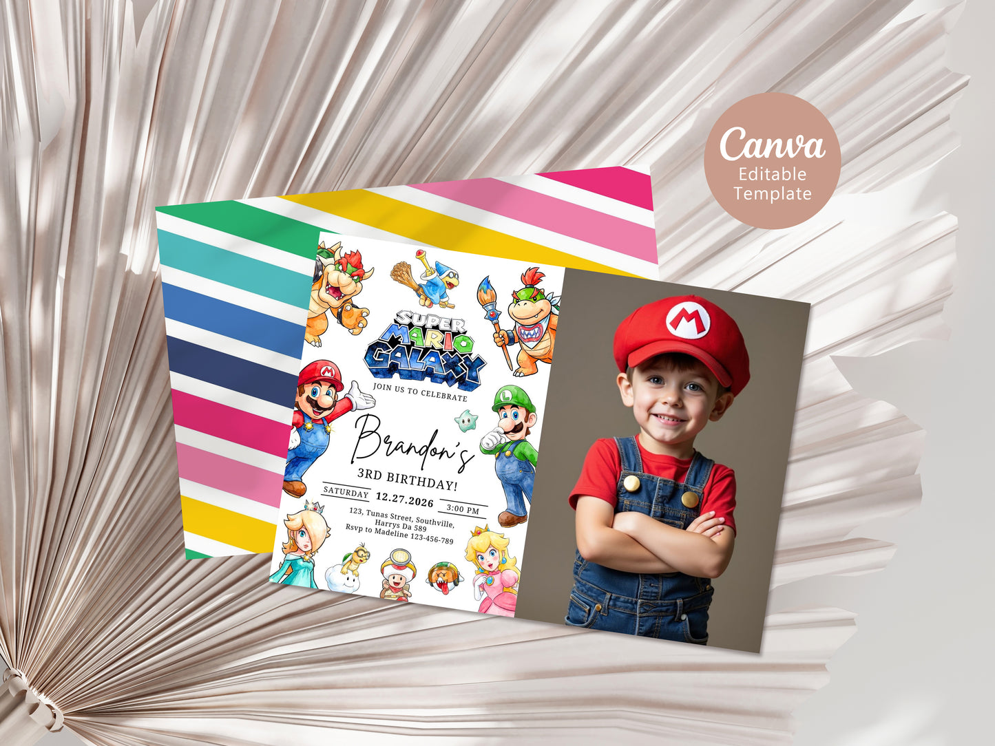 Mario Galaxy Birthday Invitation, Digital Editable Canva Template, Instant Download 0701