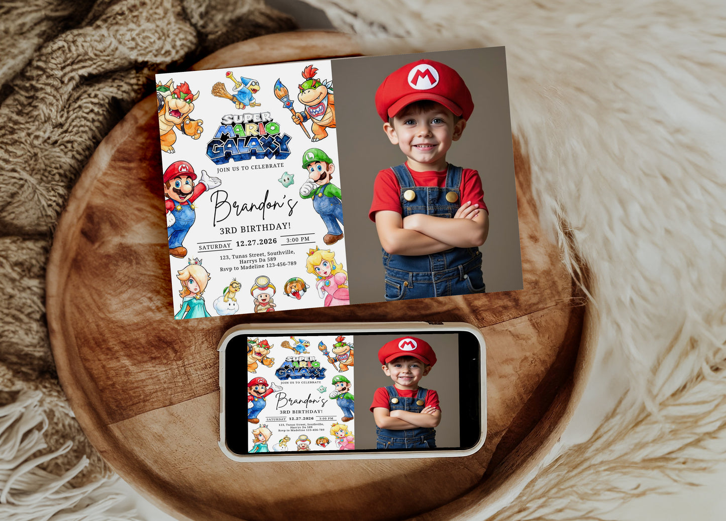 Mario Galaxy Birthday Invitation, Digital Editable Canva Template, Instant Download 0701