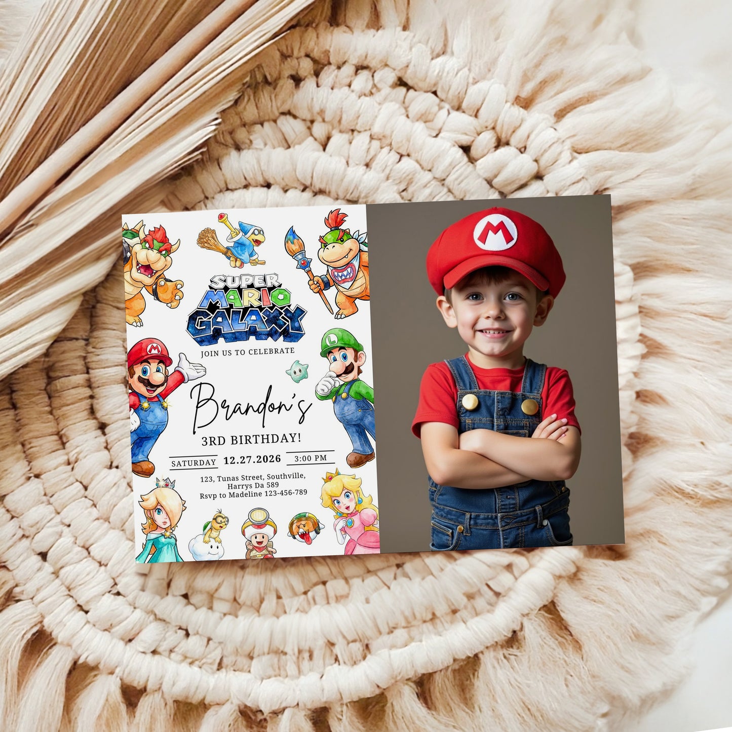 Mario Galaxy Birthday Invitation, Digital Editable Canva Template, Instant Download 0701