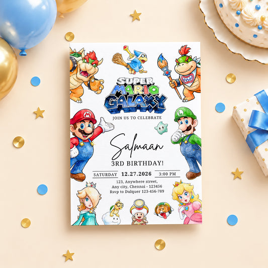 Super Mario Birthday Invitation – Personalized Mario Theme Birthday Invite for Kids | Digital & Printed