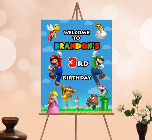 Super Mario Welcome Sign, Printable Sign Board, Boy Birthday, Digital Download, Edit yourself, Corjl 0046