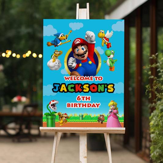 Super Mario Welcome Sign, Printable Sign Board, Boy Birthday, Digital Download, Edit yourself, Corjl 0135