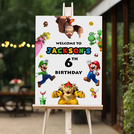 Super Mario Welcome Sign, Printable Sign Board, Boy Birthday, Digital Download, Edit yourself, Corjl 0293