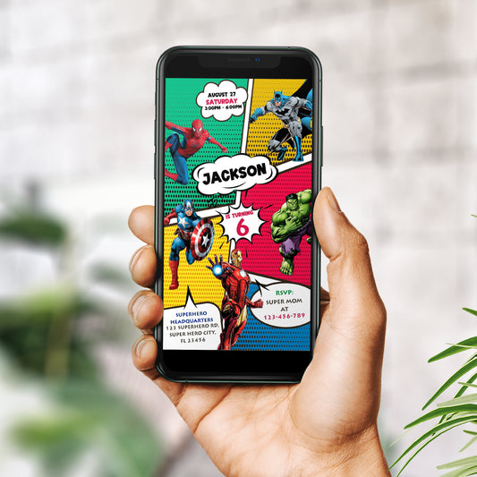 Superhero Birthday Invitation Template, Boy Birthday, Evite, Digital Invite, 0030
