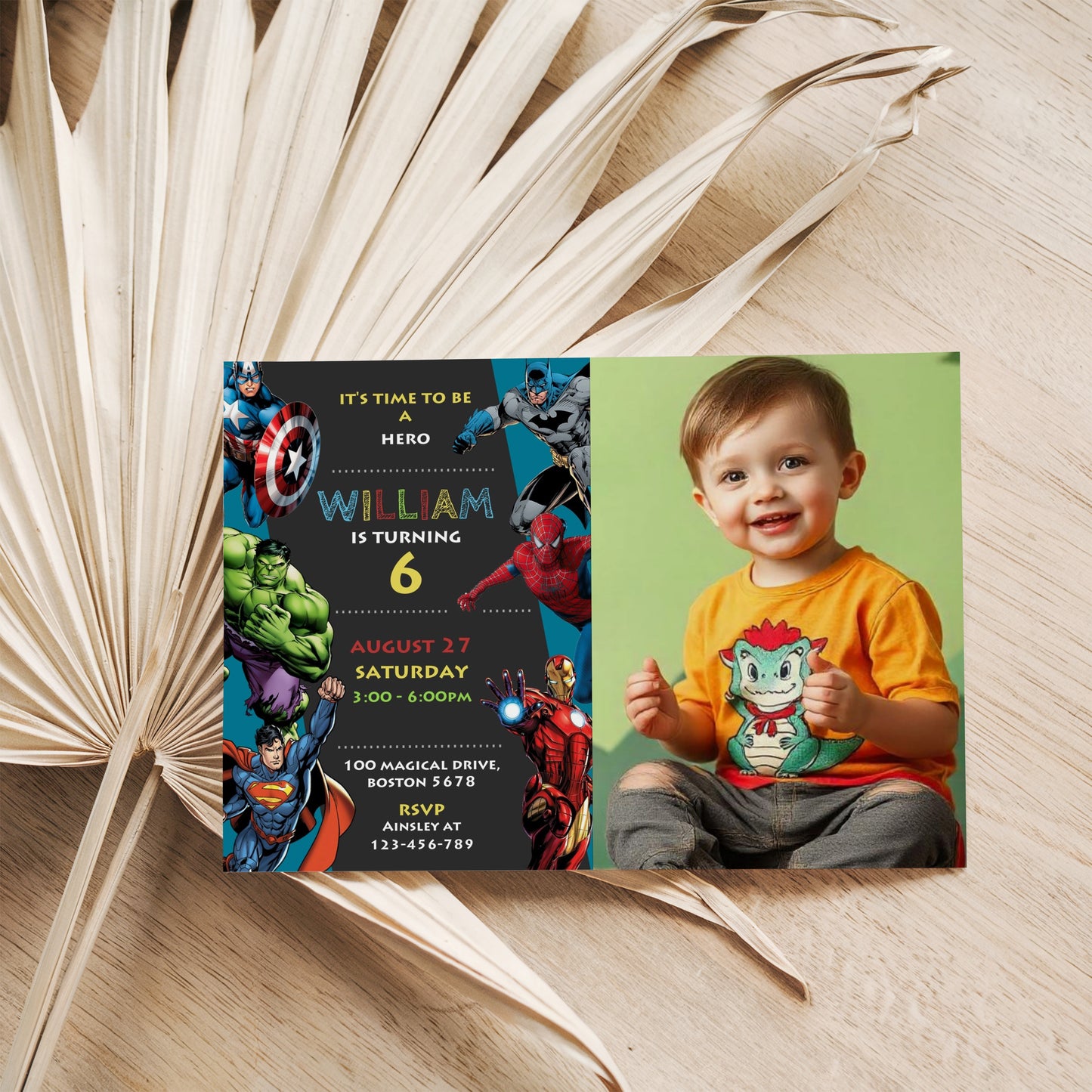 Superhero Photo Birthday Invitation Template, Printable Photo Invitation, Boy Birthday, Evite, Digital Invite, 0029