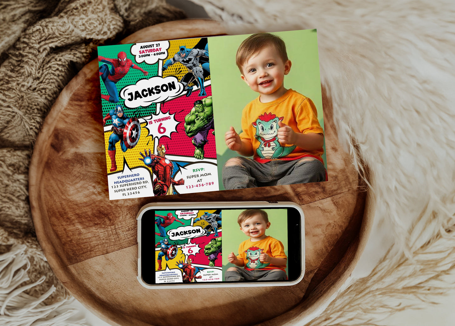 SuperHero Photo Birthday Invitation Template, Printable Photo Invitation, Girl Birthday, Evite, Digital Invite, 0030