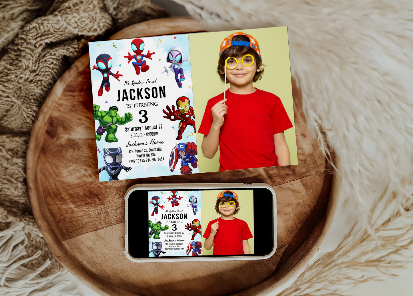 Superhero Photo Birthday Invitation Template, Printable Photo Invitation, Boy Birthday, Evite, Digital Invite, 0288