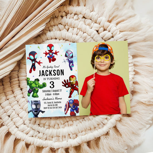 Superhero Photo Birthday Invitation Template, Printable Photo Invitation, Boy Birthday, Evite, Digital Invite, 0288