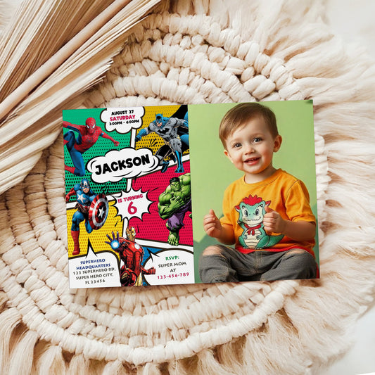 SuperHero Photo Birthday Invitation Template, Printable Photo Invitation, Girl Birthday, Evite, Digital Invite, 0030