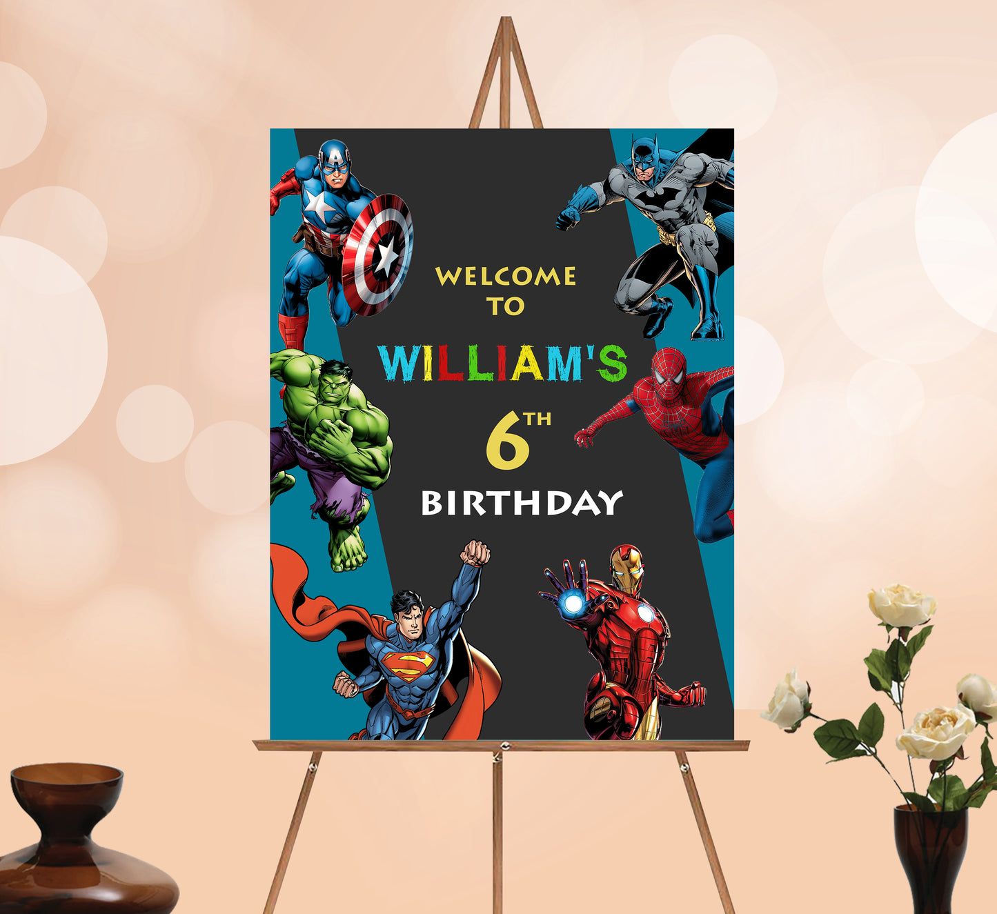 Superhero Welcome Sign, Printable Sign Board, Boy Birthday, Digital Download, Edit yourself, Corjl 0029