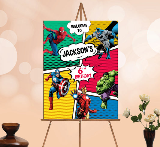 Superhero Welcome Sign, Printable Sign Board, Boy Birthday, Digital Download, Edit yourself, Corjl 0030