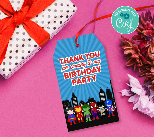 Superhero Favor Tag, Birthday Editable Favor Tag, DIY Editable Thank You Tag, Favor Tags, Edit yourself, Corjl - 0127