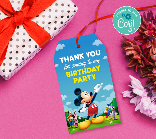 Mickey Favor Tag, Birthday Editable Favor Tag, DIY Editable Thank You Tag, Favor Tags, Edit yourself, Corjl - 0151
