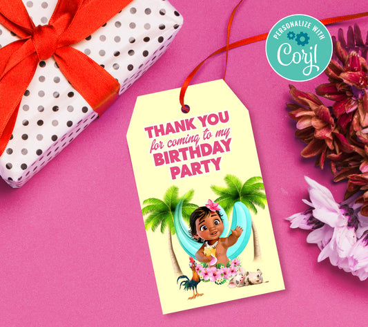 Baby Moana Favor Tag, Birthday Editable Favor Tag, DIY Editable Thank You Tag, Favor Tags, Edit yourself, Corjl 0004