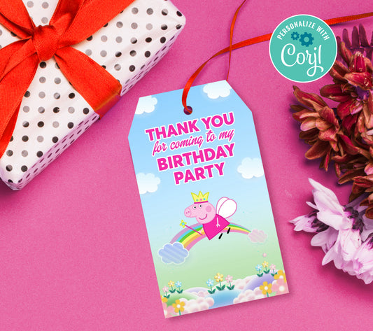 Peppa Pig Favor Tag, Birthday Editable Favor Tag, DIY Editable Thank You Tag, Favor Tags, Edit yourself, Corjl - 0089