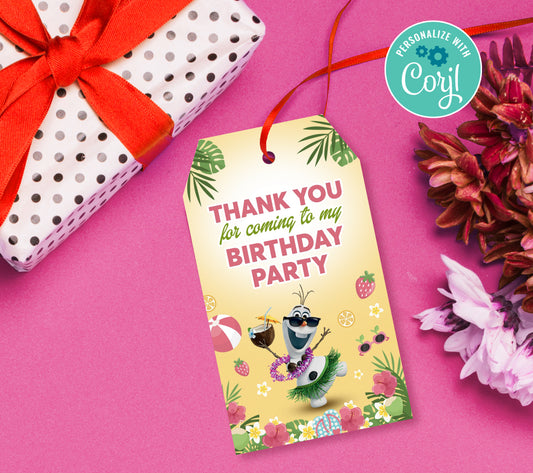 Olaf Favor Tag, Birthday Editable Favor Tag, DIY Editable Thank You Tag, Favor Tags, Edit yourself, Corjl - 0264