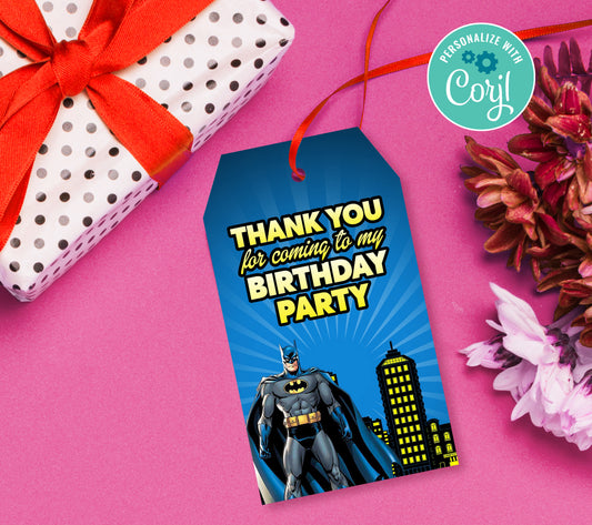 Batman Favor Tag, Birthday Editable Favor Tag, DIY Editable Thank You Tag, Favor Tags, Edit yourself, Corjl - 0180