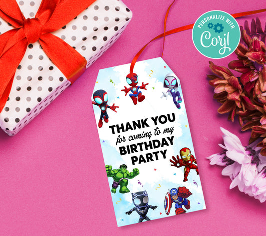 Superhero Favor Tag, Birthday Editable Favor Tag, DIY Editable Thank You Tag, Favor Tags, Edit yourself, Corjl - 0288