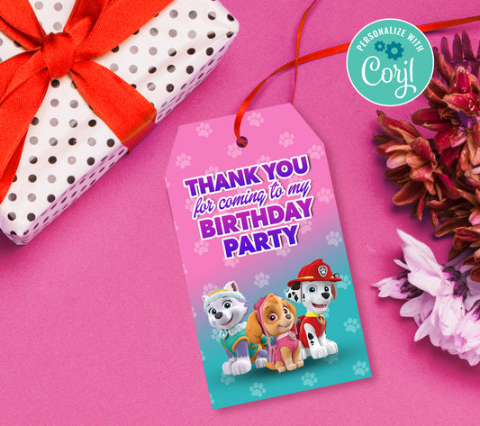 Paw Patrol Favor Tag, Birthday Editable Favor Tag, DIY Editable Thank You Tag, Favor Tags, Edit yourself, Corjl - 0245