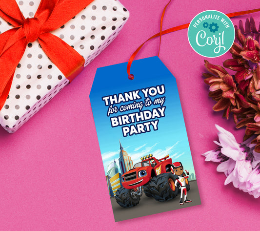 Blaze Favor Tag, Birthday Editable Favor Tag, DIY Editable Thank You Tag, Favor Tags, Edit yourself, Corjl 0027