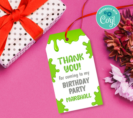 Slime Green Favor Tag, Birthday Editable Favor Tag, DIY Editable Thank You Tag, Favor Tags, Edit yourself, Corjl - 0048