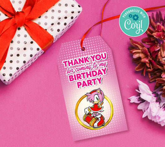Amy Rose Hedgehog Favor Tag, Birthday Editable Favor Tag, DIY Editable Thank You Tag, Favor Tags, Edit yourself, Corjl 0094
