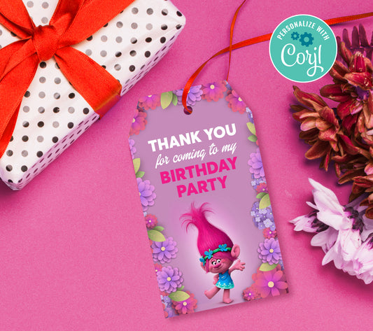 Trolls Favor Tag, Birthday Editable Favor Tag, DIY Editable Thank You Tag, Favor Tags, Edit yourself, Corjl - 0142