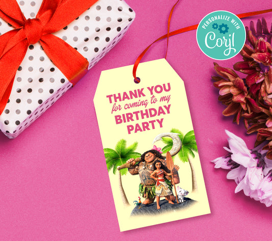 Big Moana Favor Tag, Birthday Editable Favor Tag, DIY Editable Thank You Tag, Favor Tags, Edit yourself, Corjl 0110