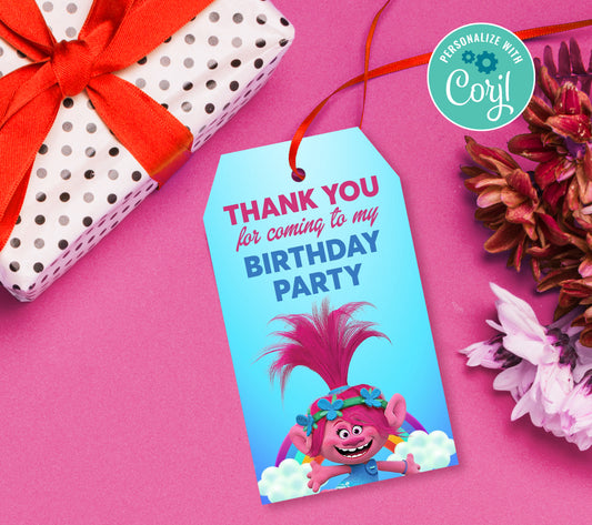 Trolls Favor Tag, Birthday Editable Favor Tag, DIY Editable Thank You Tag, Favor Tags, Edit yourself, Corjl - 0006