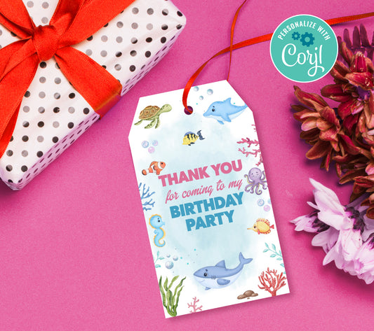Under the Sea Favor Tag, Birthday Editable Favor Tag, DIY Editable Thank You Tag, Favor Tags, Edit yourself, Corjl - 0279