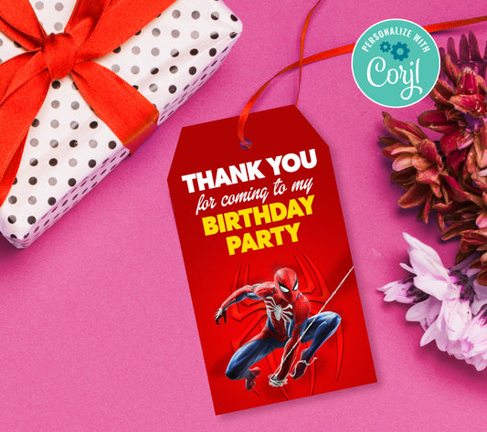 Spiderman Favor Tag, Birthday Editable Favor Tag, DIY Editable Thank You Tag, Favor Tags, Edit yourself, Corjl - 0126