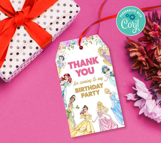 Princess Favor Tag, Birthday Editable Favor Tag, DIY Editable Thank You Tag, Favor Tags, Edit yourself, Corjl - 0301