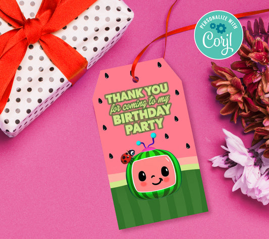 Cocomelon Favor Tag, Birthday Editable Favor Tag, DIY Editable Thank You Tag, Favor Tags, Edit yourself, Corjl - 0239