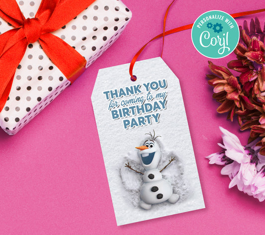 Olaf Favor Tag, Birthday Editable Favor Tag, DIY Editable Thank You Tag, Favor Tags, Edit yourself, Corjl - 0093