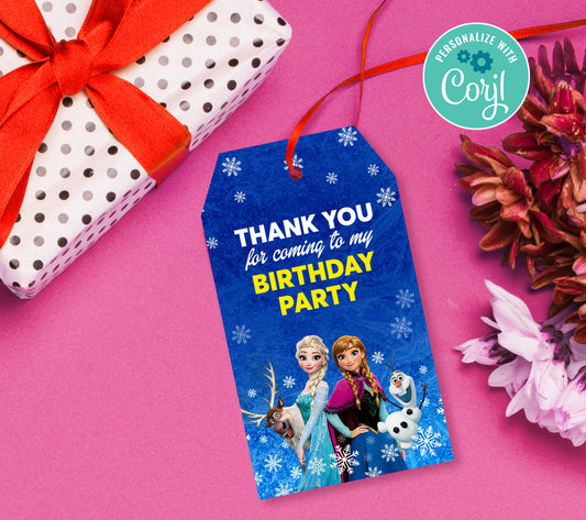 Frozen Favor Tag, Birthday Editable Favor Tag, DIY Editable Thank You Tag, Favor Tags, Edit yourself, Corjl - 0128