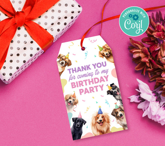 Dog Favor Tag, Birthday Editable Favor Tag, DIY Editable Thank You Tag, Favor Tags, Edit yourself, Corjl 0261