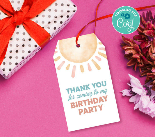 Sun Favor Tag, Birthday Editable Favor Tag, DIY Editable Thank You Tag, Favor Tags, Edit yourself, Corjl - 0286