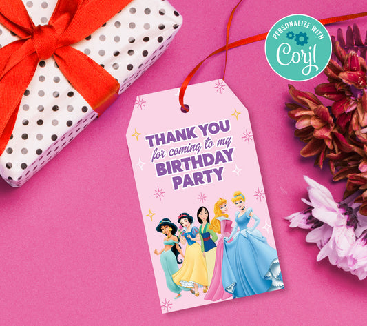 Princess Favor Tag, Birthday Editable Favor Tag, DIY Editable Thank You Tag, Favor Tags, Edit yourself, Corjl - 0020