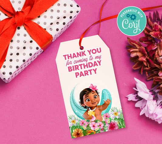 Baby Moana Favor Tag, Birthday Editable Favor Tag, DIY Editable Thank You Tag, Favor Tags, Edit yourself, Corjl 0136