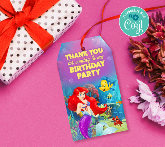 Mermaid Favor Tag, Birthday Editable Favor Tag, DIY Editable Thank You Tag, Favor Tags, Edit yourself, Corjl - 0019