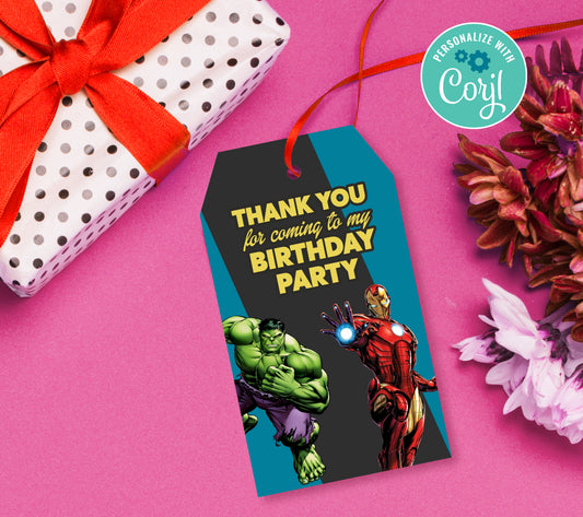 Superhero Favor Tag, Birthday Editable Favor Tag, DIY Editable Thank You Tag, Favor Tags, Edit yourself, Corjl - 0029