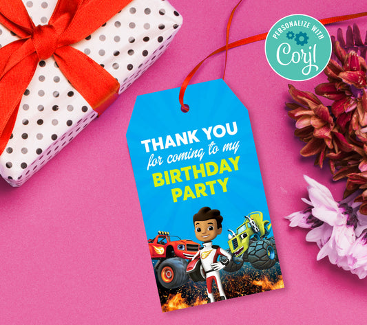 Blaze Favor Tag, Birthday Editable Favor Tag, DIY Editable Thank You Tag, Favor Tags, Edit yourself, Corjl 0139