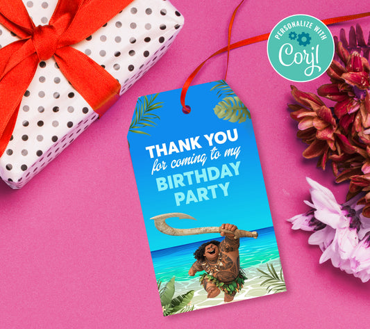 Maui Favor Tag, Birthday Editable Favor Tag, DIY Editable Thank You Tag, Favor Tags, Edit yourself, Corjl - 0295