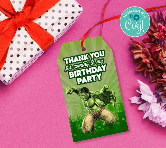 Hulk Favor Tag, Birthday Editable Favor Tag, DIY Editable Thank You Tag, Favor Tags, Edit yourself, Corjl - 0009
