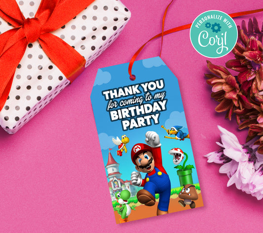 Super Mario Favor Tag, Birthday Editable Favor Tag, DIY Editable Thank You Tag, Favor Tags, Edit yourself, Corjl - 0135