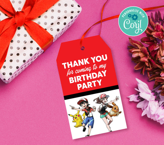 Pokemon Favor Tag, Birthday Editable Favor Tag, DIY Editable Thank You Tag, Favor Tags, Edit yourself, Corjl - 0137