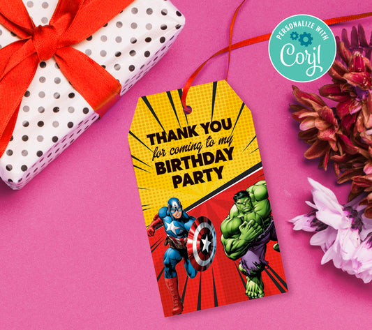 Superhero Favor Tag, Birthday Editable Favor Tag, DIY Editable Thank You Tag, Favor Tags, Edit yourself, Corjl - 0030