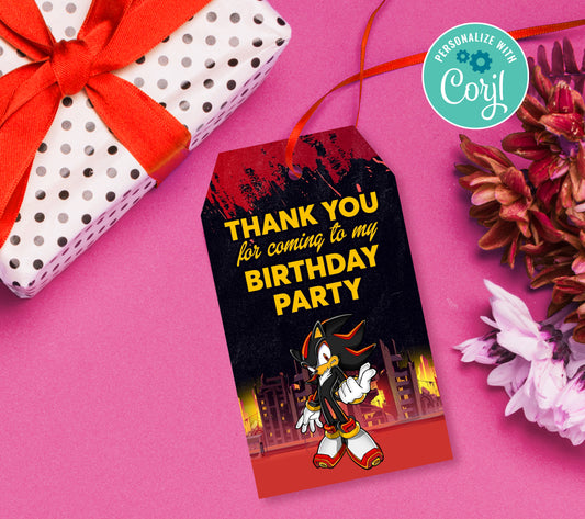 Shadow the hedgehog Favor Tag, Birthday Editable Favor Tag, DIY Editable Thank You Tag, Favor Tags, Edit yourself, Corjl - 0172
